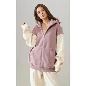 Nap Contrast-Trim Hooded Terry Oversized Sweater Jacket Women’s Small